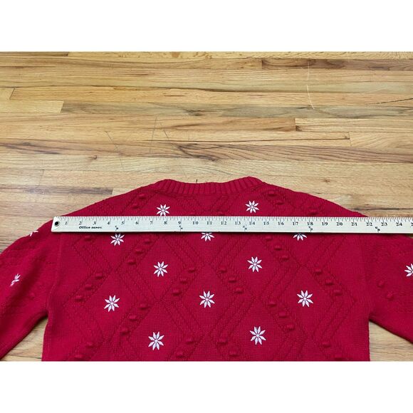 Talbots Women's M Red Sweater Polyester Cardigan Embroidered Holiday Snowflake - Picture 10 of 10